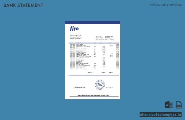 Beispiel eines Kontoauszugs von Ireland Fire Financial Services Limited (Vorschau)